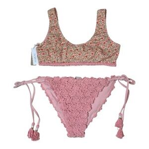 SHE MADE ME Mana Floral Crochet Trim Bikini Size L NWT MSRP $327